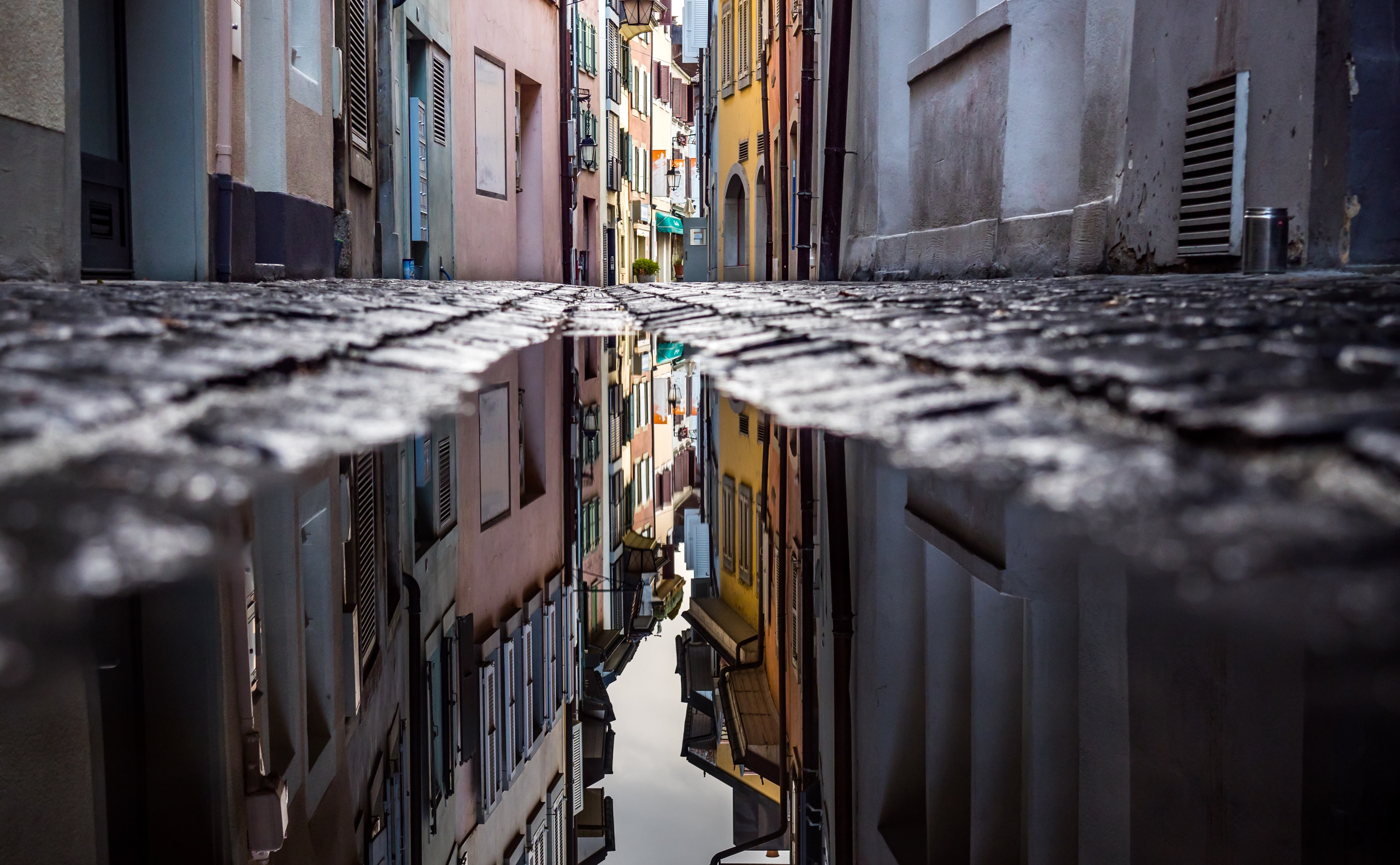 Mirrored alleyway in Switzerland.