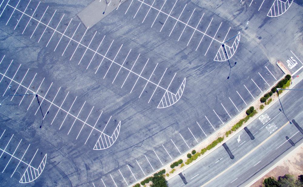 Drone over parking lot.